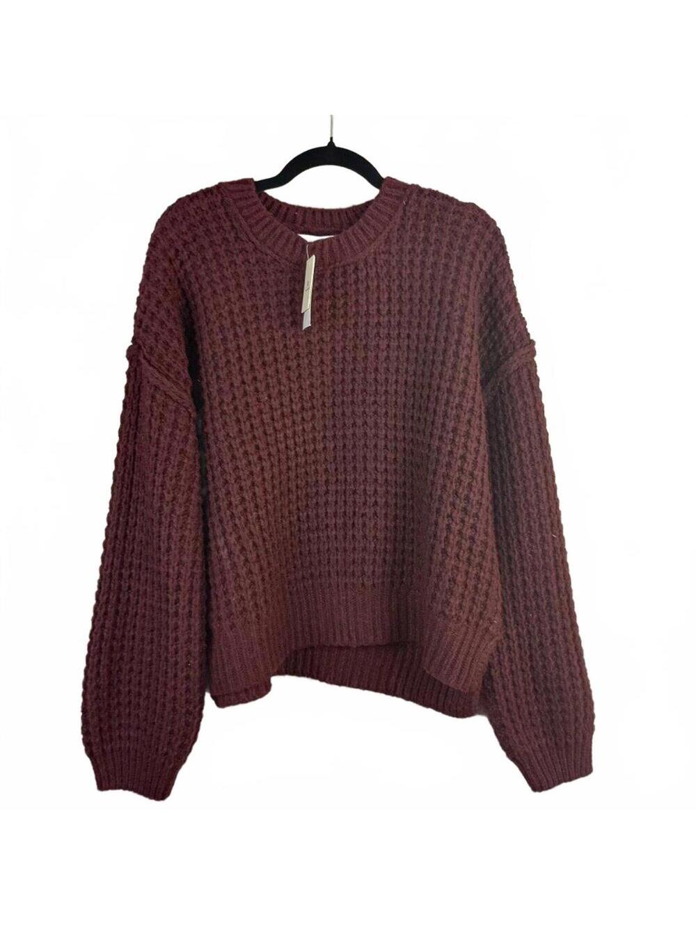 AND NOW THIS Women’s Textured Knit Crewneck Deep Merlot L